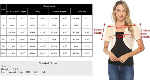 Vista 6 de Aiboria - Chaqueta de chifón para mujer manga corta parte delantera abierta estilo bolero