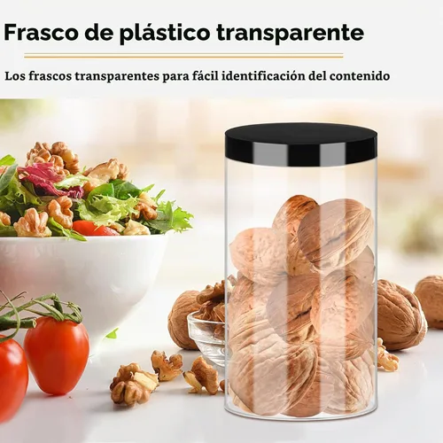 Vista 4 de SLifeJars Tarros de plástico transparente de 32 onzas, paquete de 12 recipientes grandes redondos de plástico PET con tapas negras de rosca, tarros