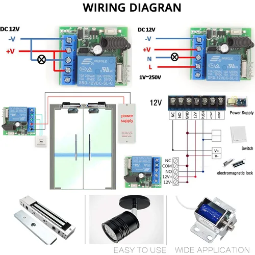 Vista 5 de DieseRC Interruptor de control remoto inalámbrico universal de 433 Mhz CC 12 V 1 CH RF Relé receptor módulo con 1 transmisor, interruptor remoto