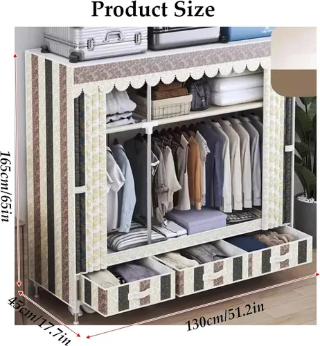 Vista 2 de Armarios grandes Armario portátil con cajón Armarios para dormitorio colgante de metal hierro ropa armario ahorra espacio armario ahorro de espacio