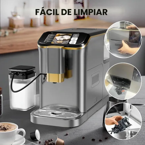 Vista 4 de Máquina de café espresso súper automática de 20 barras con espumador de leche, cafetera de café helado de grano a taza totalmente automática de café