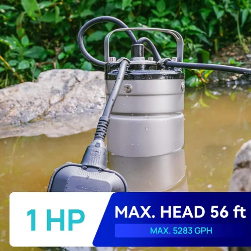 Vista 2 de Aquastrong 1HP Bomba de aguas residuales 115V 5283GPH Bomba de aguas residuales/efluentes Plateado