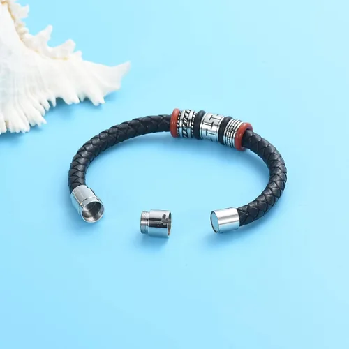 Vista 6 de Oinsi Pulsera trenzada de cuero auténtico, joyería de cremación para cenizas para hombres y mujeres, pulsera de urna conmemorativa de recuerdo