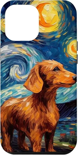 Vista 26 de Carcasa para iPhone 16 Dachshund Dog Starry Night Van Gogh Dachshund