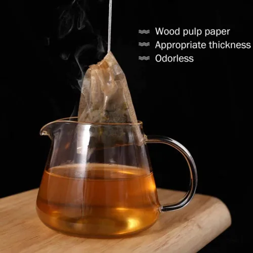 Vista 7 de 100 bolsas de té desechables marrones para té de hojas sueltas, bolsas de filtro de té sin blanquear con cordón y compostables, coladores y filtros