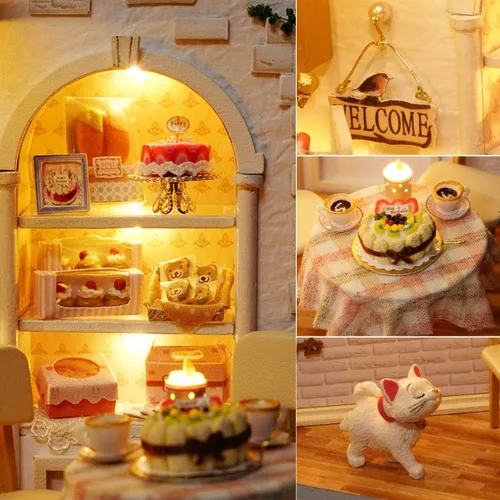 Vista 4 de Kit de casa de muñecas en miniatura con muebles, a escala 1:24, accesorios de casa de muñecas de madera, a prueba de polvo para niños, adolescentes