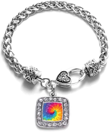 Vista 122 de Pulsera de dijes cuadrados de plata con joyería de circonita cúbica