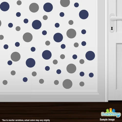 Vista 3 de Adhesivos de pared de vinilo azul marino/gris, círculos de 2 y 4 pulgadas (30 calcomanías)