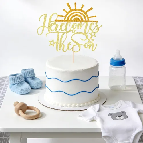 Vista 7 de Glitter Here Comes The Son - Decoración para pastel de primer cumpleaños para bebé, temática de sol, baby shower, suministros de decoración