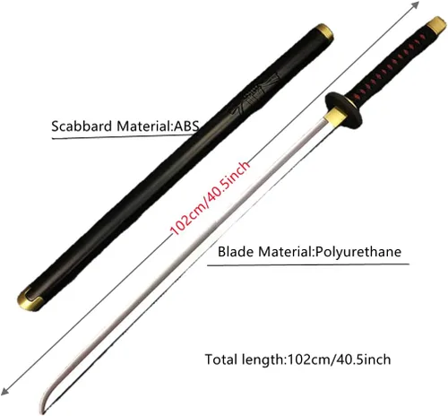 Vista 2 de damdos Espada Katanoa de 40 pulgadas para Halloween, espada de arma de cosplay, espada Rorono de goma sintética, espadas samurái, regalos