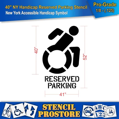 Vista 2 de Plantillas de pavimento – 40 pulgadas – Plantilla de símbolo de icono accesible con estacionamiento reservado – 52 pulgadas x 31 pulgadas x 1/8