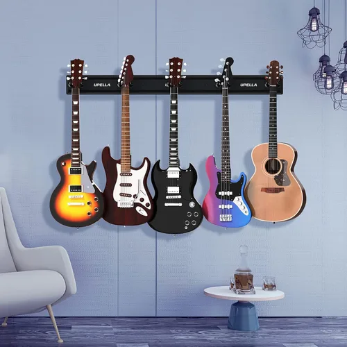Vista 7 de Perchas de montaje en pared para guitarras múltiples guitarras, ganchos ajustables de 180° de aluminio de alta calidad, soporte de metal para violín