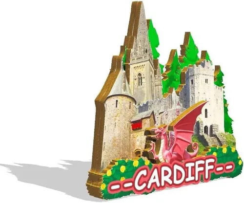 Vista 2 de Imán de Cardiff del Reino Unido para nevera, monumentos de madera 3D, recuerdos coleccionables, decoración hecha a mano -260