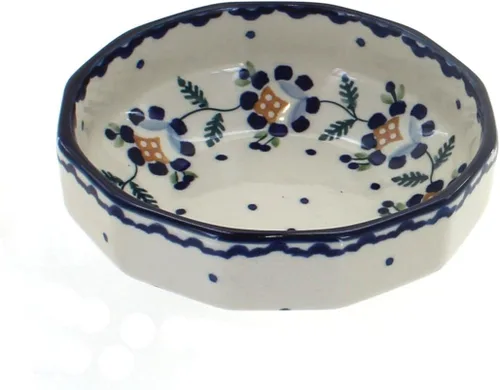 Vista 3 de Blue Rose - Cuenco angular pequeño de mariposa amarilla y azul - 5 pulgadas de diámetro - Plato único para aperitivos, nueces o dulces
