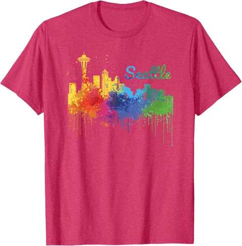 Vista 21 de Seattle Washington Skyline Watercolor Souvenir Seattle Camiseta, Negro