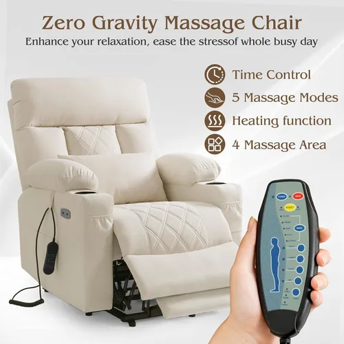 Vista 3 de Silla reclinable eléctrica para personas mayores con reposapiés extendido, silla reclinable plana de posición infinita para adultos con masaje