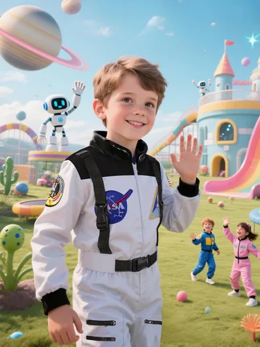 Vista 4 de Cuteshower Disfraz de astronauta para niños y niñas, overol espacial