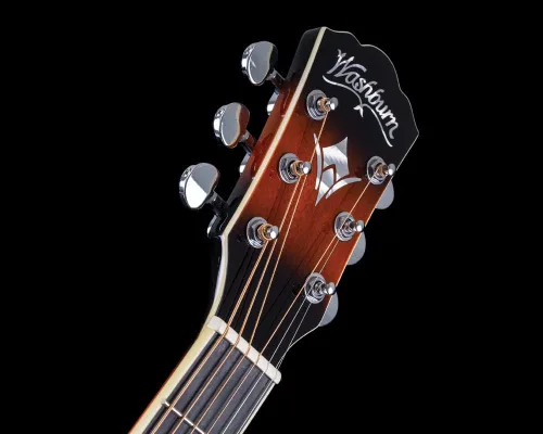 Vista 8 de Washburn Festival EA15 Mini Jumbo Cutaway, guitarra eléctrica acústica, ráfaga de tabaco Parte superior de arce figurada; Mini corte gigante