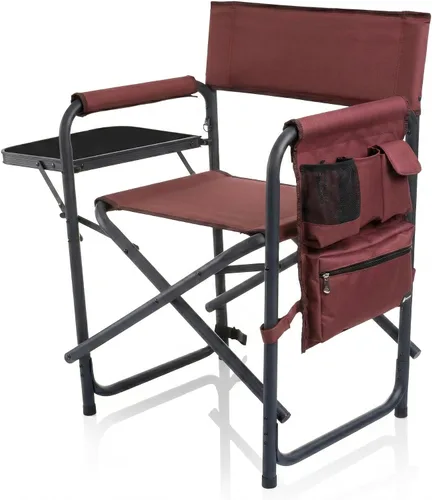 Vista 12 de PICNIC TIME Silla deportiva con mesa auxiliar, sillas de campamento acolchadas plegables para exteriores para adultos con portavasos y panel