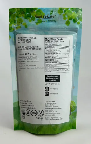 Vista 2 de Food to Live Polvo de hongos Cordyceps orgánico, 8 onzas, aumenta la energía, la inmunidad y la resistencia, 100% puro, vegano, sin OMG