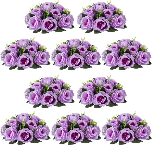 Vista 13 de NUPTIO Arreglo de Bolas de Flores en Ramo - 2 Piezas de 9.5 Pulgadas de Diámetro Bolas de Flores Falsas Carmesí Rosas para Centros de Mesa Mesas