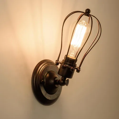 Vista 2 de LULING Aplique de pared industrial con iluminación vintage, lámpara ajustable de alambre rústico, jaula de metal, pantalla de luz de pared