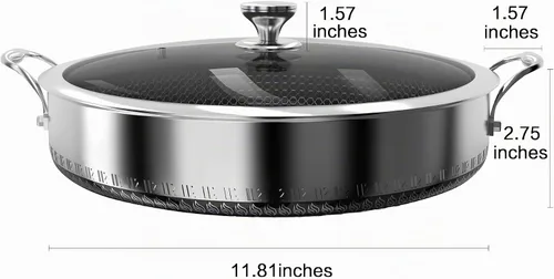 Vista 2 de Sartén Salteadora de Acero Inoxidable 316L de 5QT Wok Hexagonal Antiadherente con Tapa, Dos Asas para Sostener, Libre de PFOA, Apto