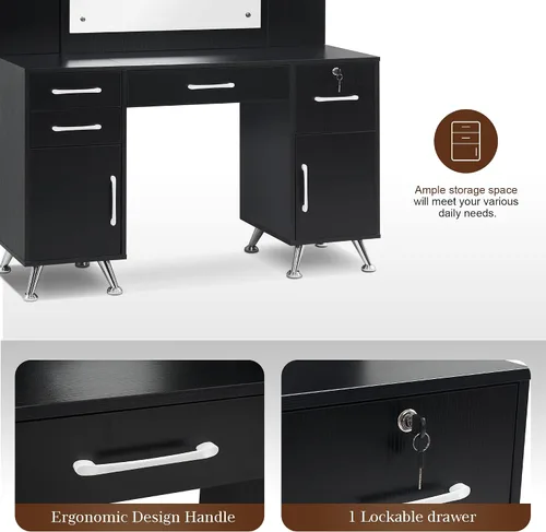 Vista 4 de BarberPub Set de tocador con espejo Maquillaje Mesa Spa Belleza Styling Barber Station Equipo 3143 (negro)