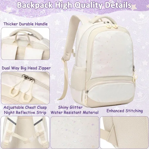 Vista 108 de Juego de mochila para niñas y adolescentes, mochila escolar para niños con bolsa para el almuerzo, estuche para lápices, mochilas escolares