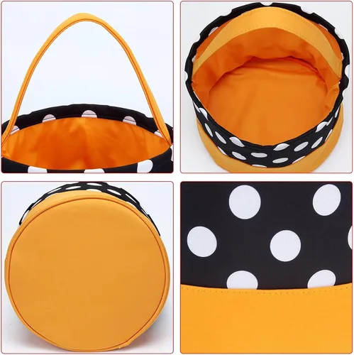 Vista 2 de Cubo de dulces de Halloween, bolsa de dulces de Halloween, bolsa de lona para Halloween, cesta de calabaza y calavera a rayas con asa