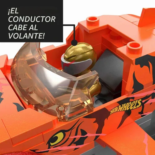 Vista 6 de MEGA Hot Wheels Monster Trucks - Juego de construcción de juguete Smash & Crash Tiger Shark Chomp Course con 245 piezas, 2 microfiguras, naranja