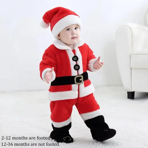 Vista 2 de QIAONIUNIU Disfraz de Papá Noel para bebé, traje de Navidad para niños pequeños
