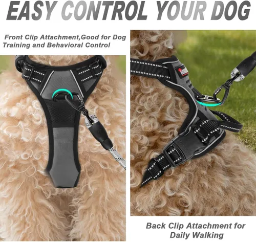 Vista 211 de BARKBAY - Arnés para perro sin tirones con clip frontal, material resistente y reflectante, asa de fácil control para pasear perros grandes