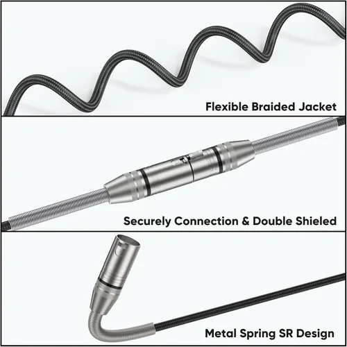 Vista 2 de CableCreation Cable XLR de 10 pies, cable de micrófono macho a hembra, cable de micrófono XLR trenzado de nailon equilibrado resistente, compatible