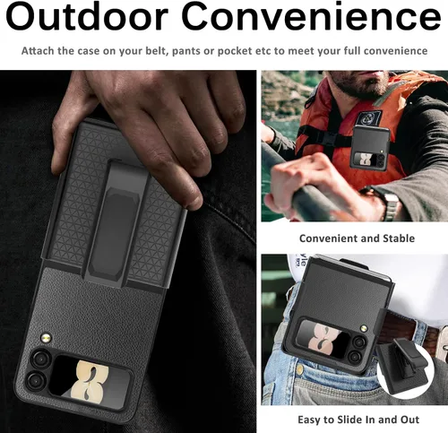 Vista 7 de Miimall Funda compatible con Samsung Galaxy Z Flip 3 con funda de clip para cinturón, funda de cuero de doble capa, delgada, resistente, funda