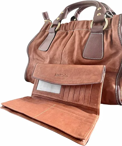 Vista 7 de NatCole Bolso de piel de becerro con una cartera a juego, Marrón