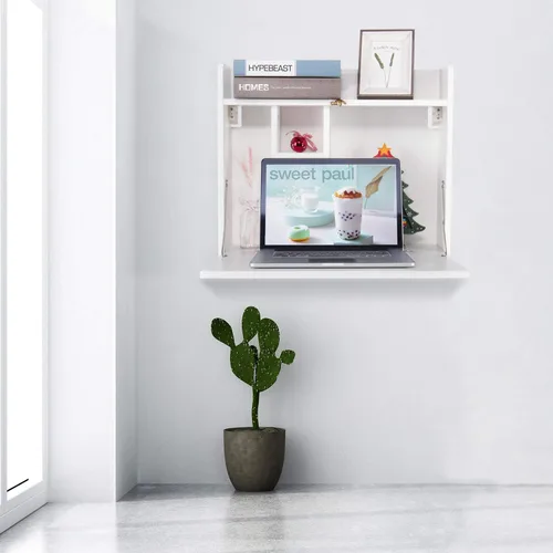Vista 2 de ELECWISH Escritorio minimalista plegable para portátil montado en la pared, blanco, 23.5 x 20 x 20 pulgadas