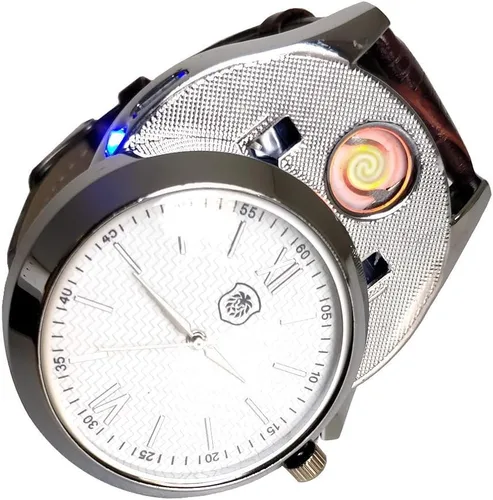 Vista 3 de Mens Military Watch Cigarette Electric Lighter with USB Rechargeable Quartz Wristwatch