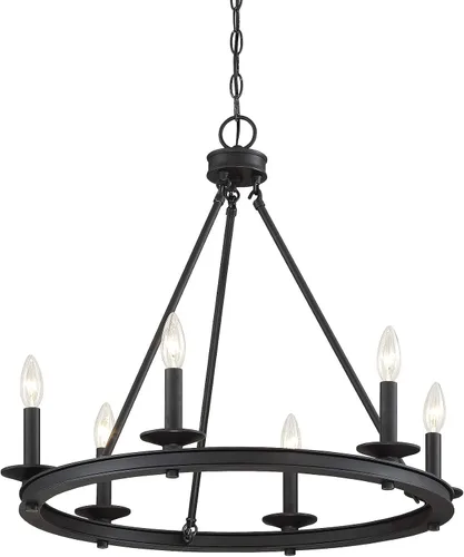 Vista 5 de Savoy House 1-307-6-89 Middleton - Lámpara de araña circular industrial con forma de anillo de 6 luces color negro mate moderno y rústico