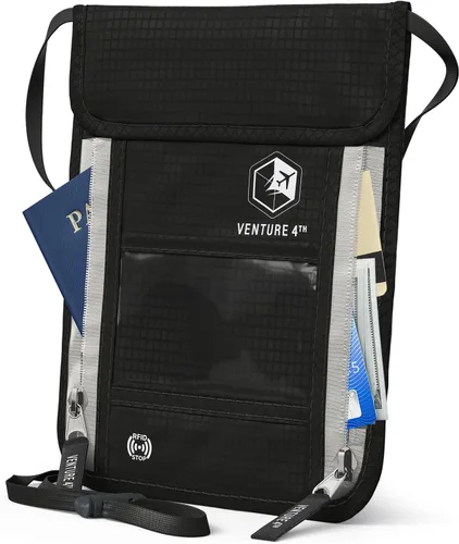 Vista 16 de VENTURE 4TH - Cartera de viaje para el cuello, bloqueo RFID, soporte para pasaporte, color negro puro
