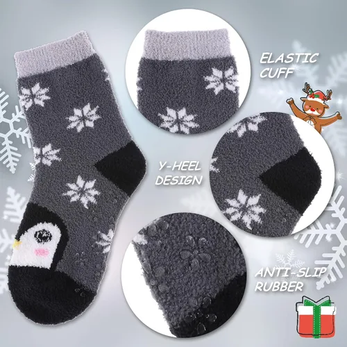 Vista 5 de Color City Calcetines antideslizantes para niños y niñas con agarres, antideslizantes, acogedores, esponjosos, cálidos para invierno