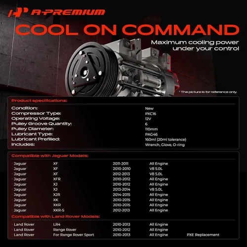 Vista 2 de A-Premium Compresor de aire acondicionado con embrague compatible con Land Rover Range Rover 2010-2012, LR4 2010-2013, Range Rover Sport y Jaguar