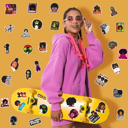 Vista 3 de Outus 100 estilos de calcomanías de melanina para computadora portátil, calcomanías de vinilo impermeable para niña, patineta, guitarra, botella