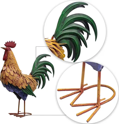 Vista 6 de TERESA'S COLLECTIONS Estatuas Decorativas de Jardín de Gallo de Metal Grandes, Figuras de Escultura de Pollo de 21 Pulgadas para Exteriores, Arte