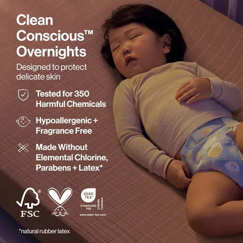 Vista 4 de The Honest Company Pañales Comfort Dry para la noche, protección de hasta 12 horas, hipoalergénicos, acogedores carteles de nube + estrellas
