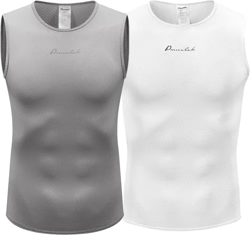 Vista 4 de Przewalski Camiseta interior de ciclismo sin mangas para hombre, de secado rápido, chaleco de capa base de bicicleta, transpirable, camisetas