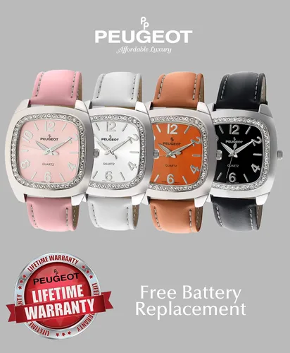 Vista 3 de Peugeot - Reloj de pulsera de piel con bisel de cristal para mujer