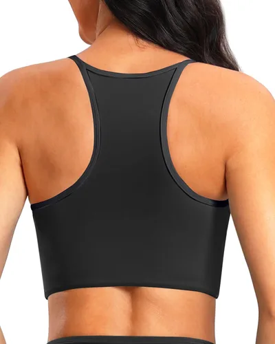 Vista 5 de Aqua Eve Top corto de natación para mujer, solo brasier deportivo, parte superior de bikini de cuello alto, parte superior de traje de baño