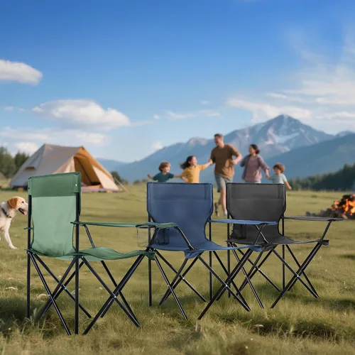 Vista 2 de Paquete de 2 sillas plegables de camping con soporte para tazas, sillas plegables portátiles de césped de 300 libras para adultos, sillas de playa