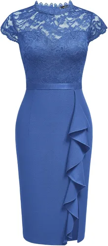 Vista 5 de Miusol vestido de cóctel corto para mujer, estilo retro y floral, con encaje y volantes